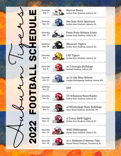 Auburn Football Schedule 2022 Printable